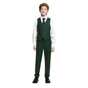 Boys  Marvelous World Five Piece Suit Jacket, Pants Vest, Shirt & Tie SZ 6 Green